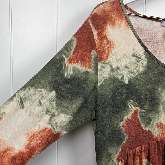 Perfectly Priscilla Womens Tunic/Mini M Rust Green Tie Dye Pattern 3/4 Sleeves - Picture 4 of 12